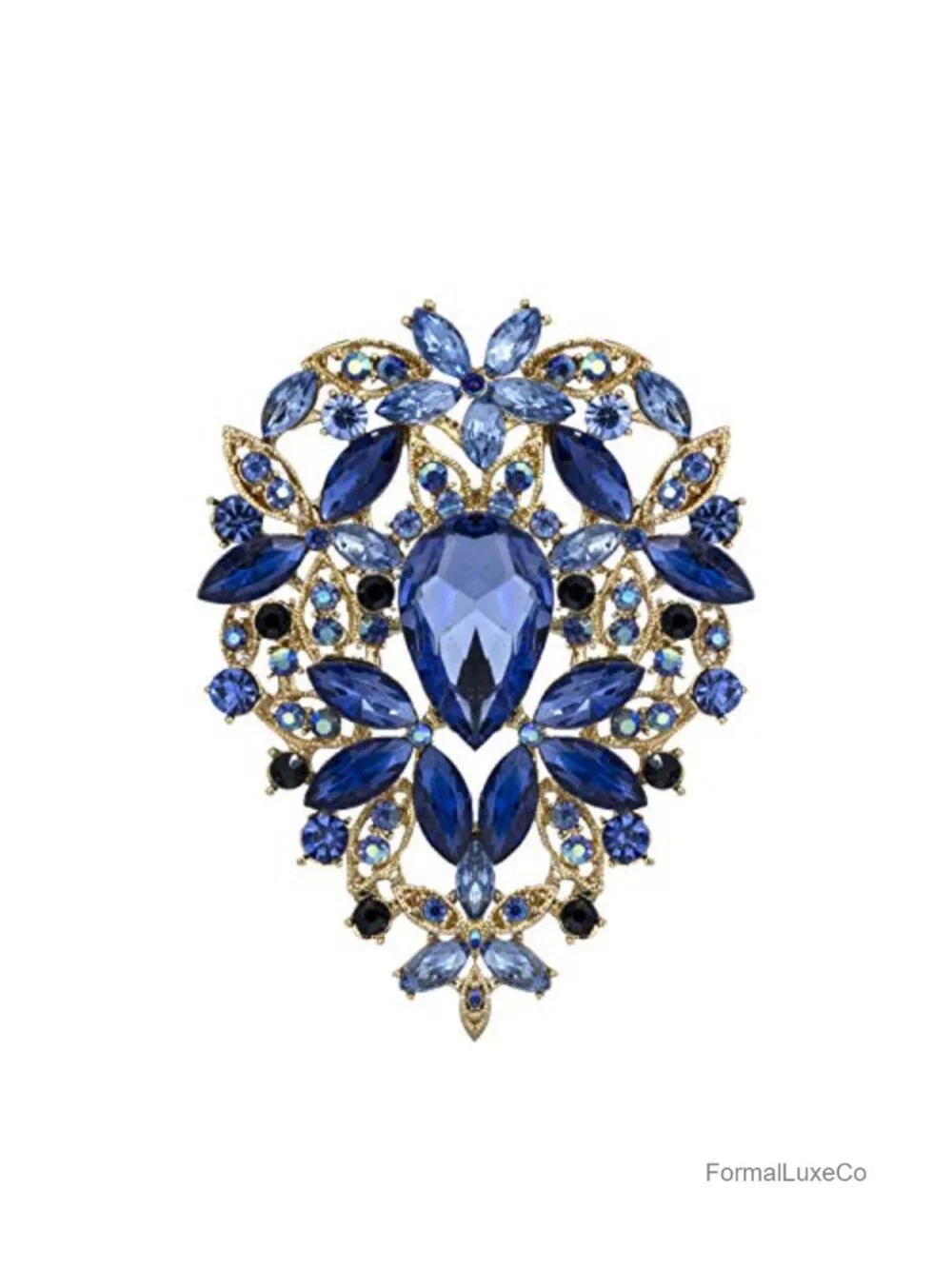 Vintage Leaf Shape Brooch Pin Women Crystal Rhinestone